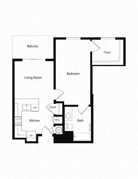 One Bedroom  Floor Plan at Ventana Senior Apartments in Fullerton CA
